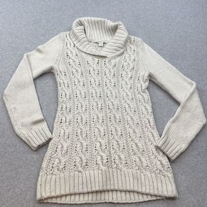 Coldwater Creek Sweater Womens Small Ivory Cable Knit Rolled Cowl Neck Pullover